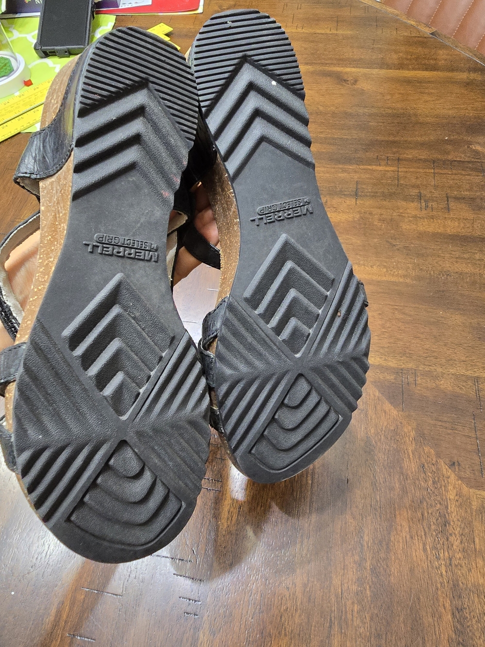 Merrell Black Strappy Cork-Style Wedge Sandals - Picture 8 of 13